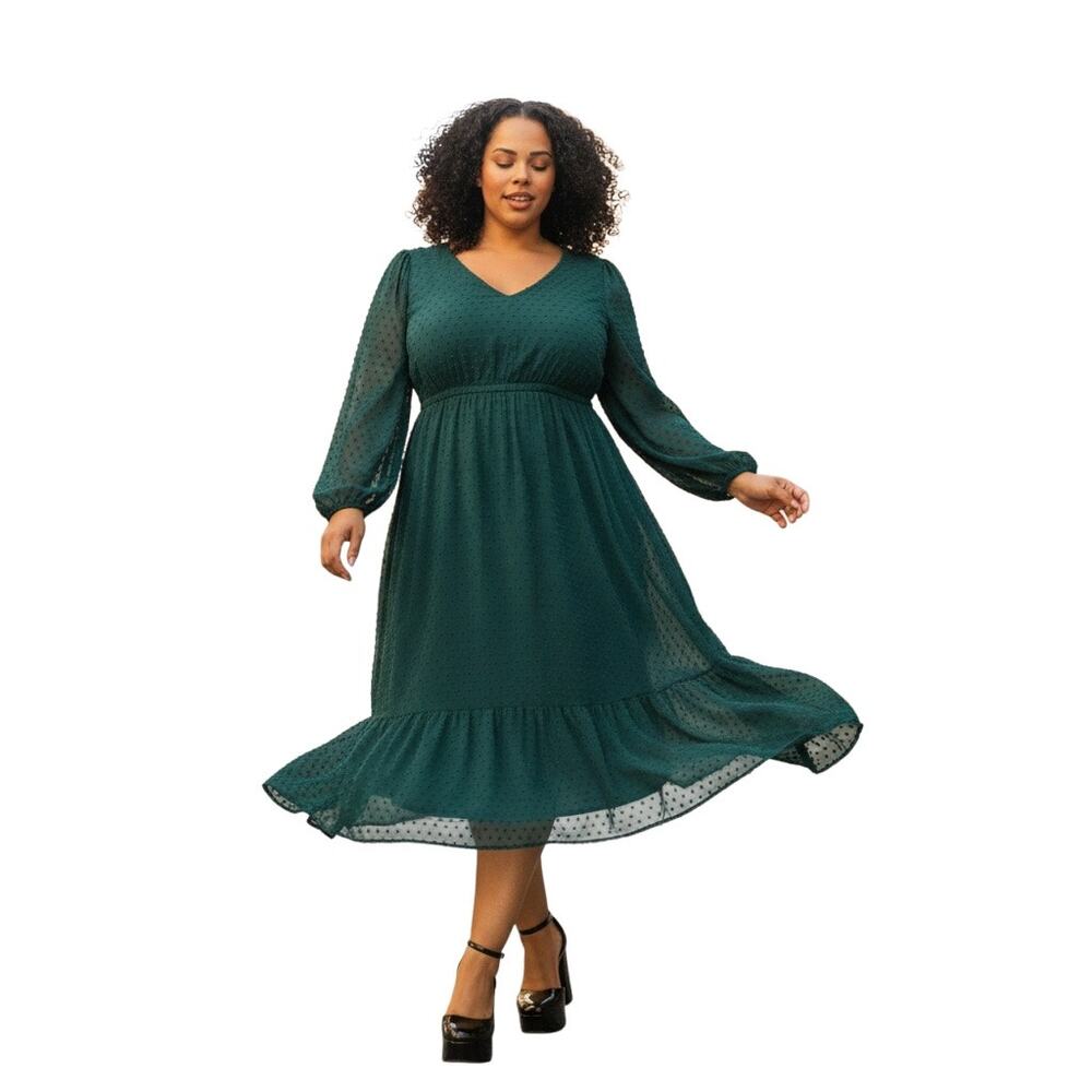 Torrid Clip Dot Fit & Flare Midi Dress 3X  Ruffle Hem New With Tags!